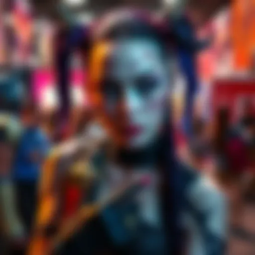 A person dressed as Jinx from Arcane showing scars while posing at a convention.