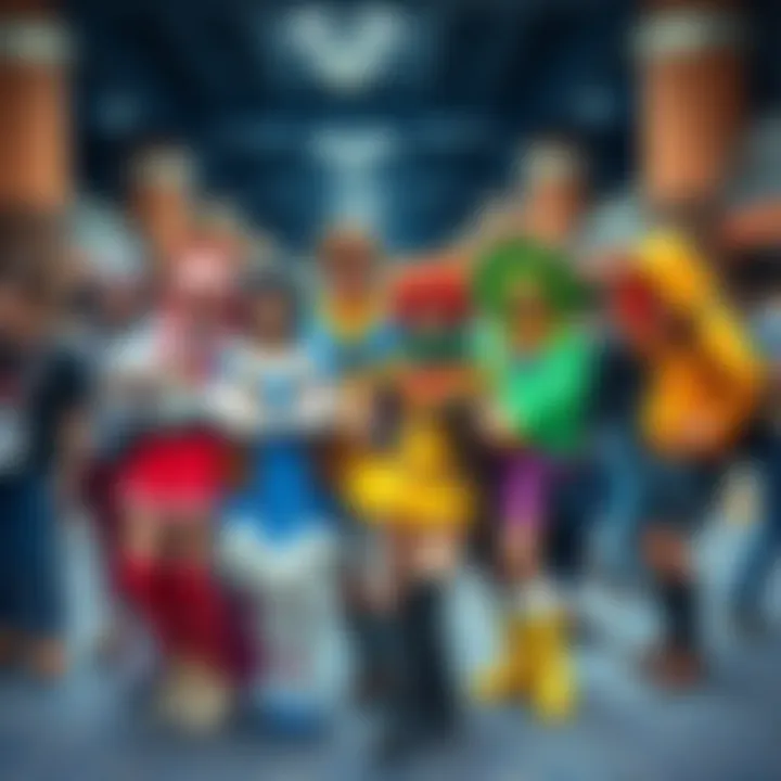 A group of anime fans in colorful costumes posing together at AniMinneapolis 2013