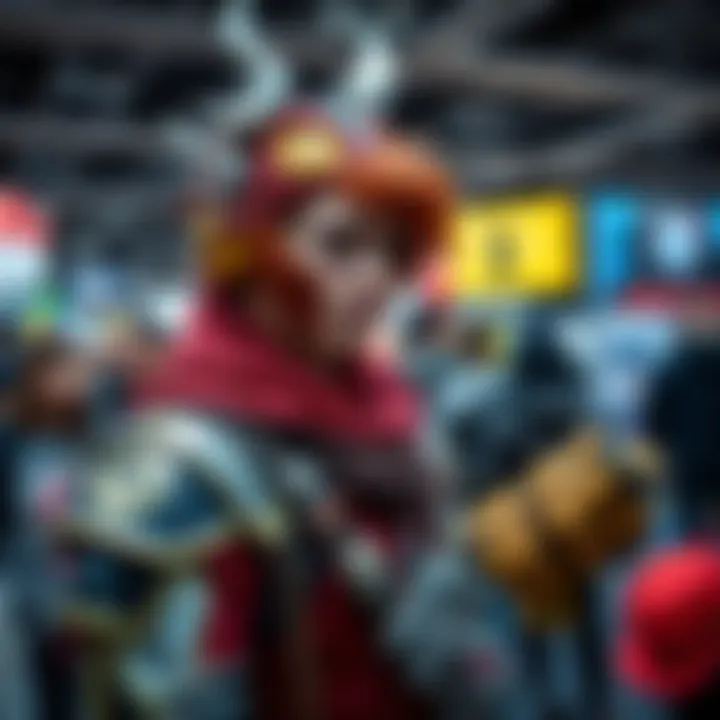 A person dressed in a detailed costume, showcasing creativity and craftsmanship at a comic convention, surrounded by fans.