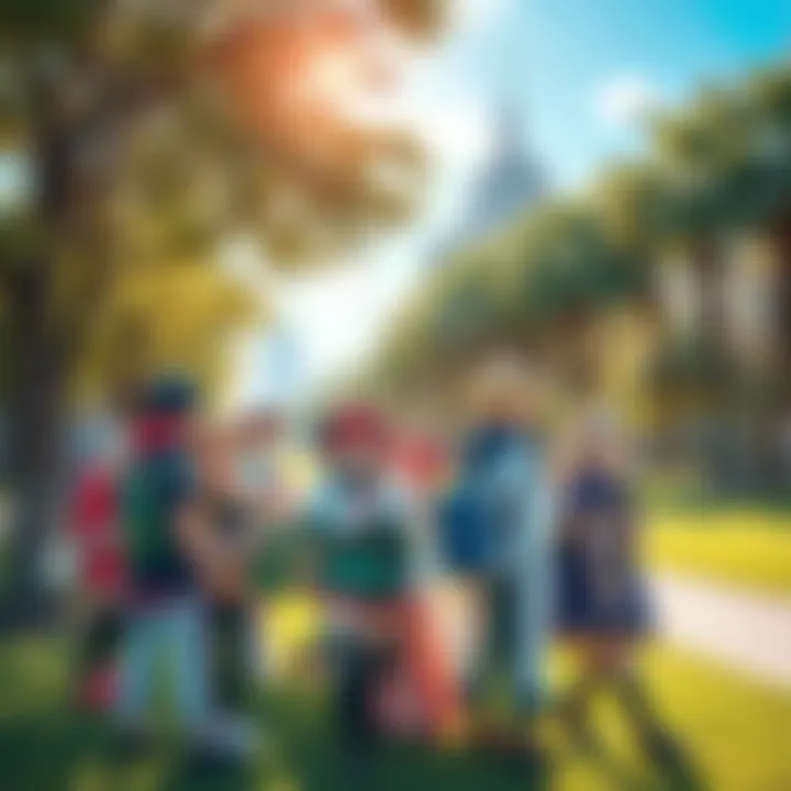 Cosplay in a city park A group of people dressed as anime characters enjoying a sunny day in a park, showcasing vibrant costumes and community spirit.