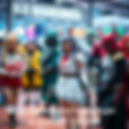 A group of cosplayers dressed as popular characters showcasing their costumes at a convention