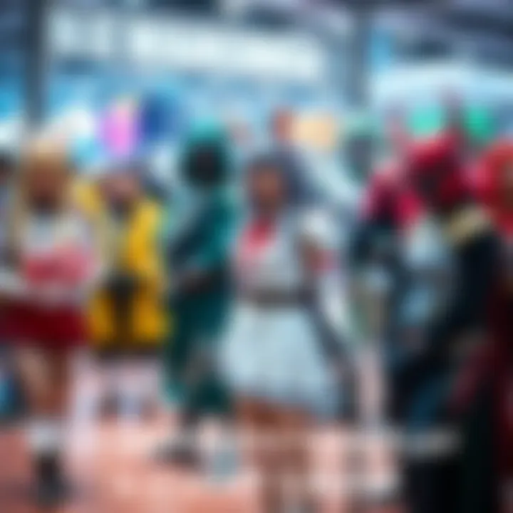 A group of cosplayers dressed as popular characters showcasing their costumes at a convention