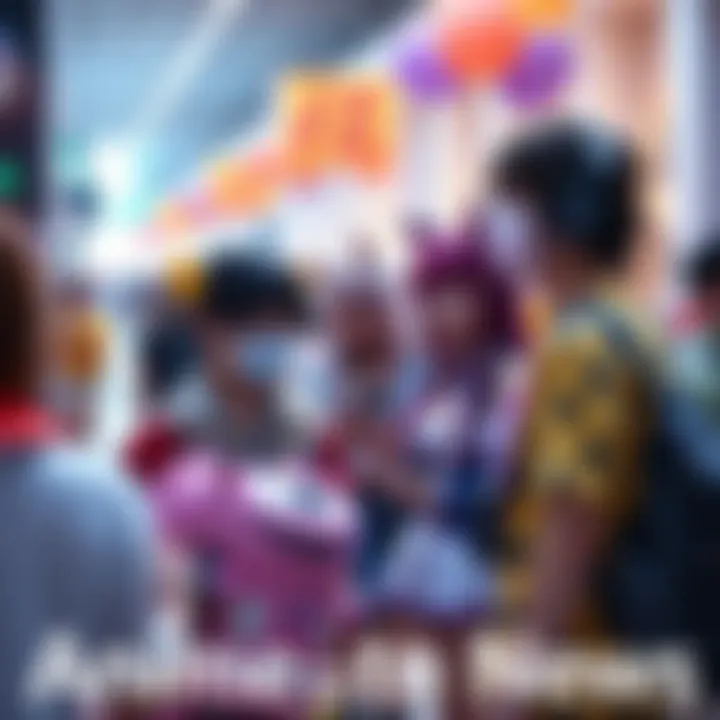 Fans in vibrant anime costumes at a lively cosplay event