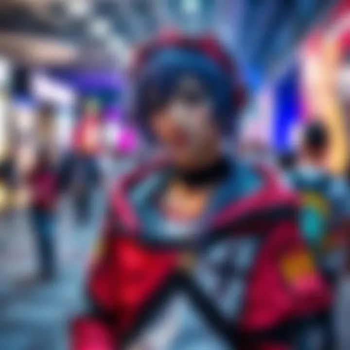Cosplay Fan in Character Outfit A fan dressed as an anime character, showcasing a detailed costume and vibrant colors at a convention