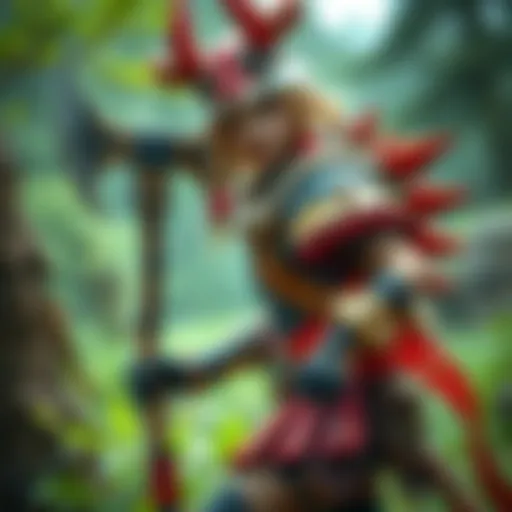 A cosplayer in an elaborate Kaela costume from Monster Hunter: Wilds, holding a crafted pickaxe weapon, ready for a hunt.
