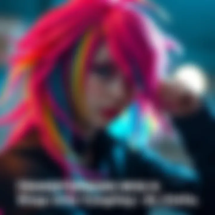 An artist styles a colorful wig for cosplay, showcasing creativity and attention to detail.