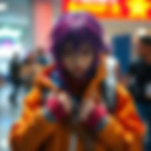 A cosplayer looks frustrated while holding their costume, reflecting the burnout in the cosplay community.
