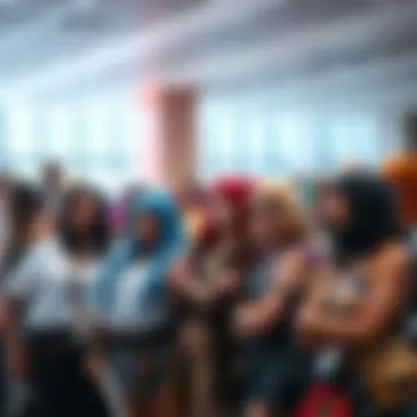A group of diverse cosplayers, including plus-size individuals, enjoying a cosplay event together