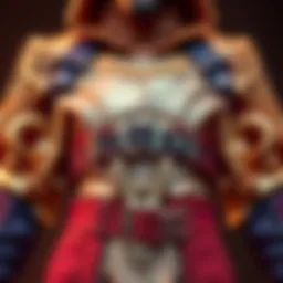 A costume front enhanced by colorful belts to create shape and style.