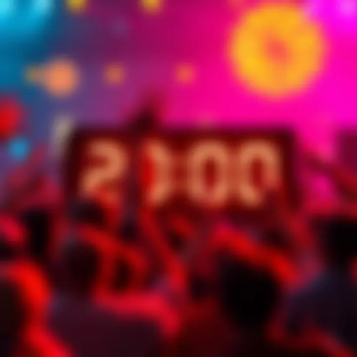 A vibrant countdown timer showing two days left, surrounded by excited people.