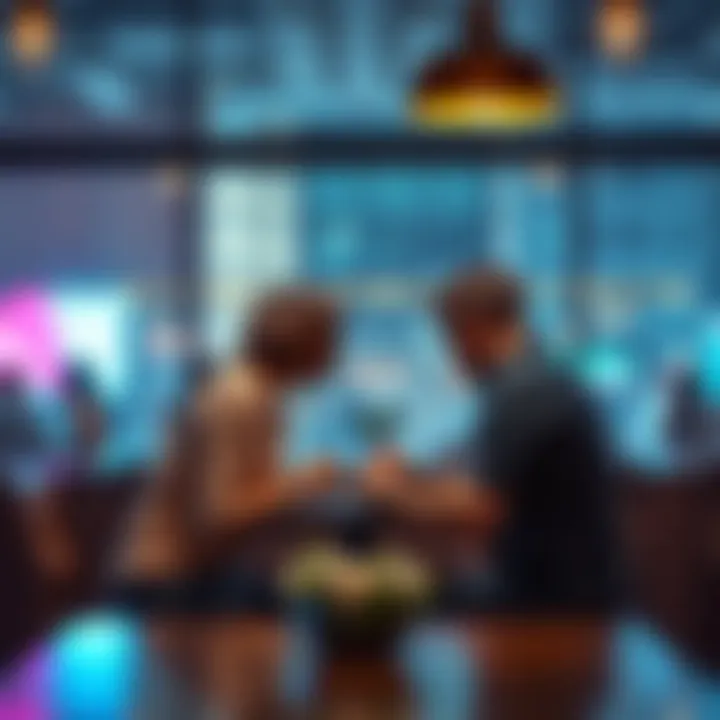 A couple sitting at a table, engaged in a deep conversation about their views on love and marriage
