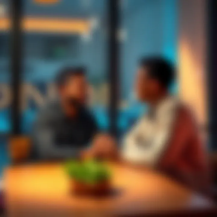 Couple discussing their needs A couple sitting together at a table, openly talking and listening to each other's feelings and needs, sharing a moment of connection.