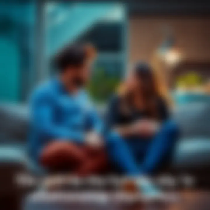 Couple Discussing Relationship A couple sitting together on a couch, engaging in a serious conversation about their relationship dynamics and future together.