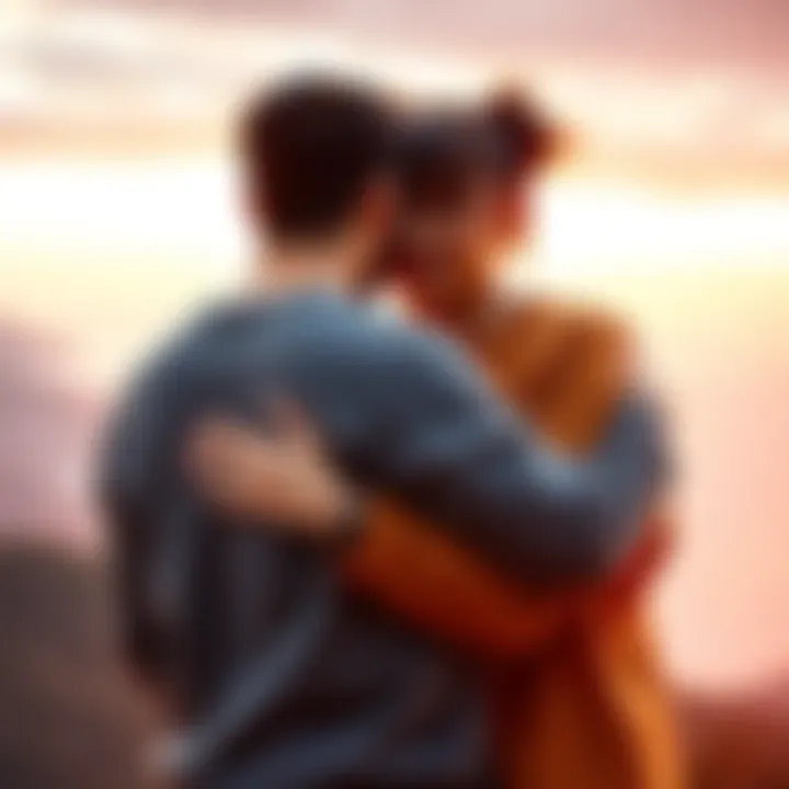 A couple sharing a warm embrace, showcasing love and forgiveness, surrounded by a serene environment.