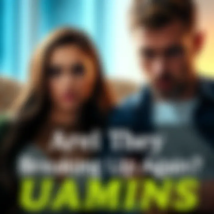 A couple looking tense with concerned expressions, hinting at relationship issues, set against a backdrop of soft lighting
