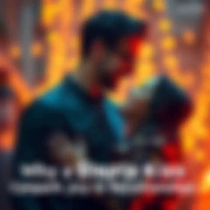 A happy couple sharing a tender kiss, smiling at each other, surrounded by a warm, romantic atmosphere.