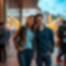 A couple of different heights standing together, smiling, showcasing their height difference in a lighthearted manner.