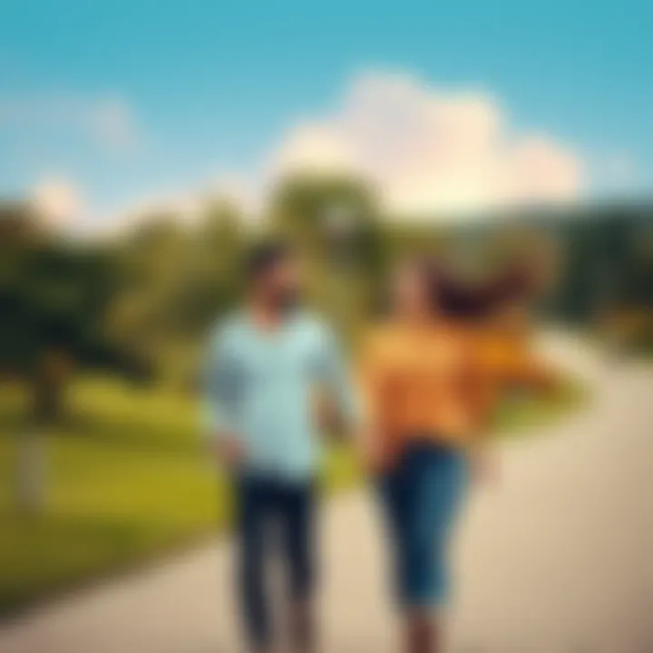 A happy couple walking hand in hand in a park, sharing a moment of connection and joy.