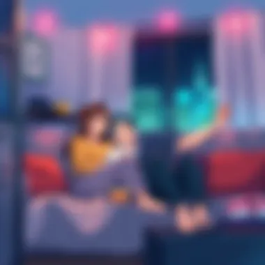 Couple Watching Anime Together A couple sitting on a couch, enjoying a laptop while watching anime, surrounded by snacks and cozy blankets