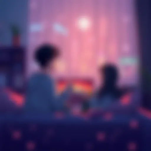 A couple cuddled together on a couch, watching a romantic anime on TV with popcorn and snacks around them