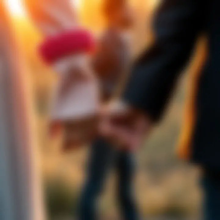 A couple holds hands tightly, symbolizing trust and commitment in their relationship.