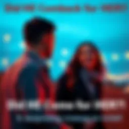 A woman looks surprised and hopeful as a man approaches her with a smile, suggesting a romantic reunion.