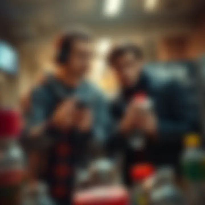 A couple caught in the act of stealing valuable drips, looking around suspiciously while holding stolen items, with a worried expression on their faces.