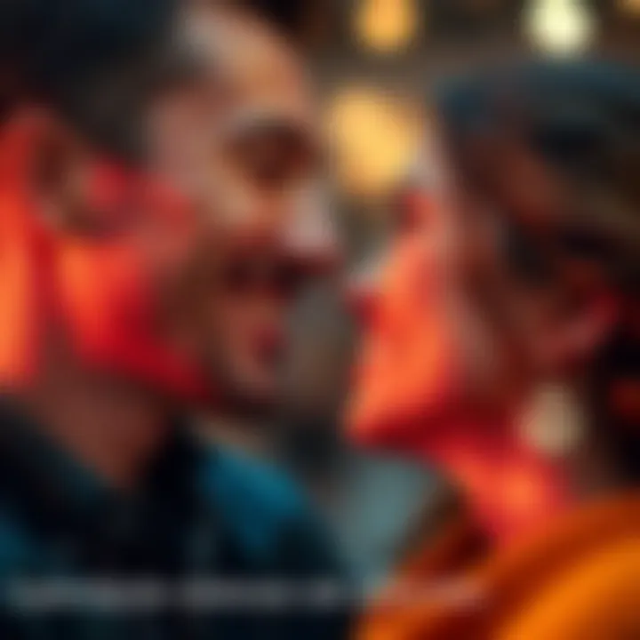 A couple sharing a tender moment, smiling and enjoying their affectionate connection, with visible love bites on their necks symbolizing their bond.