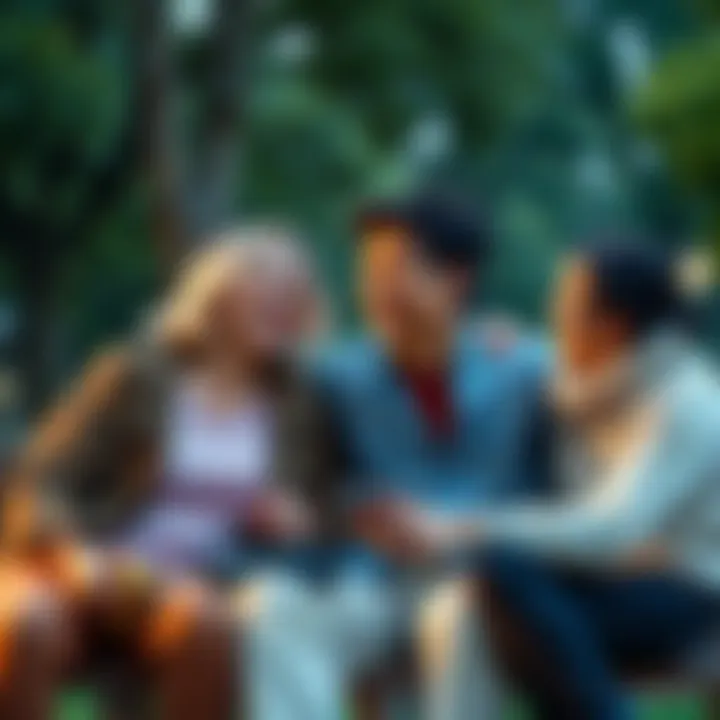Couples in Love A group of couples enjoying time together, sharing laughter and affection in a park setting.