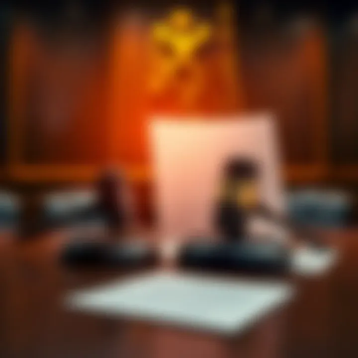 Courtroom with gavel and name change papers A courtroom scene featuring a gavel on a desk with legal documents related to a name change request, symbolizing the recent court decision.