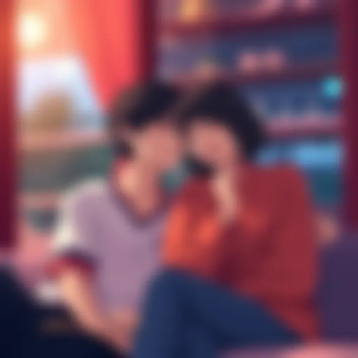 Akai and Akemi sitting close together, smiling affectionately in a cozy setting
