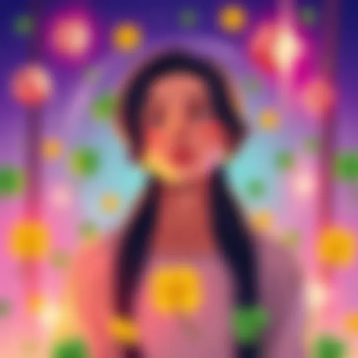 Cover illustration for Lucky Girl I Guess A thoughtful young woman reflecting on her life choices, surrounded by symbols of luck like four-leaf clovers and dice, conveying themes of perspective and fortune.