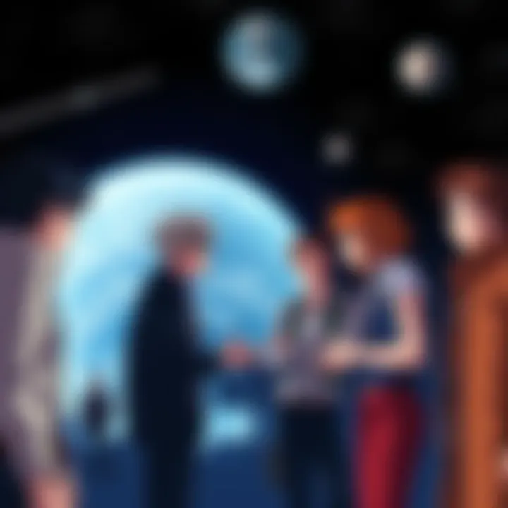 Cowboy Bebop Character Speculation A group of characters from Cowboy Bebop discussing a hypothetical scene where one might say the F-bomb, set against a space backdrop with iconic anime style