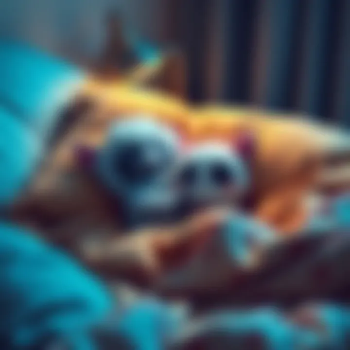 A cute character named Eepy cuddles with a person on a soft pillow, promoting relaxation and nap time.