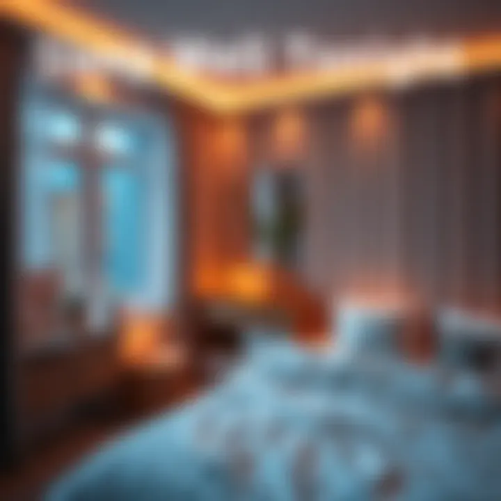 A peaceful bedroom with soft lighting, a comfortable bed, and calming decor, promoting relaxation for better sleep.