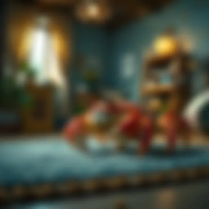 A crab sitting on the floor of a cozy home, exploring its new environment.