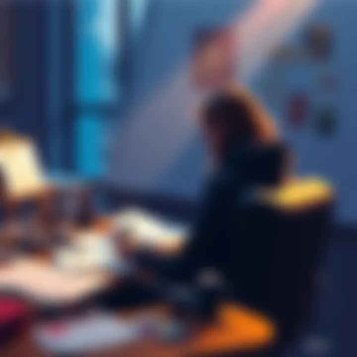 A person sitting at a desk with sketches and notes, contemplating the next steps for their project.