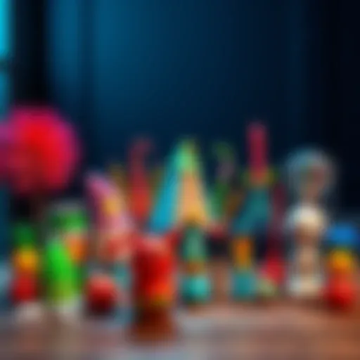 An assortment of colorful and quirky DIY creations displayed on a table, showcasing creativity and fun