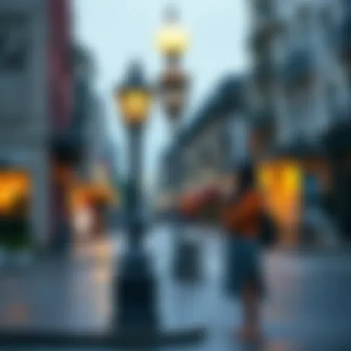 Enya stands beside a lamp post cleverly disguised with a decorative stand, blending creativity with urban design.