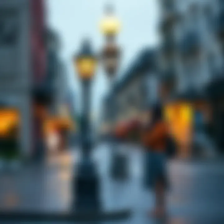 Enya stands beside a lamp post cleverly disguised with a decorative stand, blending creativity with urban design.