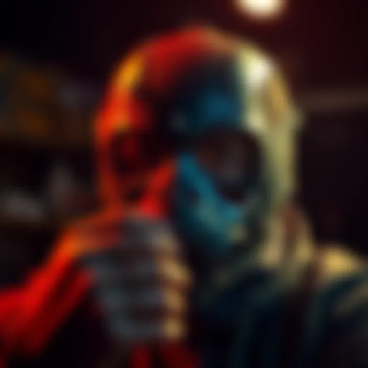 A special effects designer working on a unique mask using mesh materials and non-metallic finishes for a band.