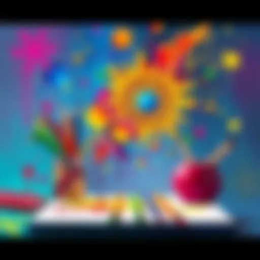 Colorful artwork showing playful designs inspired by drawing techniques