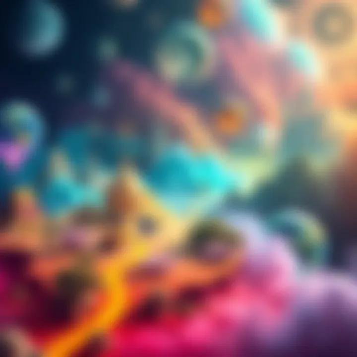 Creative Domain Expansion A colorful display of various imagined domain expansions with different environments and targets in a mystical setting.