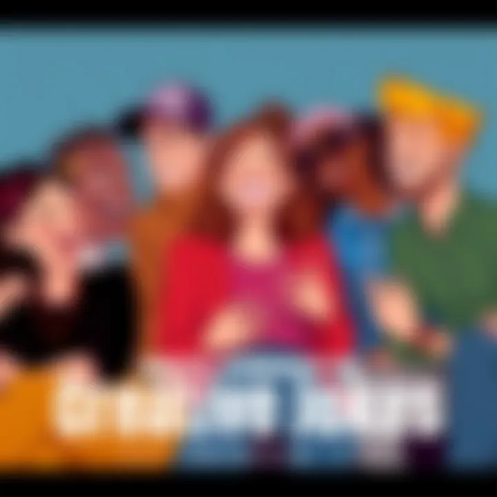 Creative Jokes Illustration A colorful cartoon showing a diverse group of people laughing together while sharing unique jokes and funny stories.