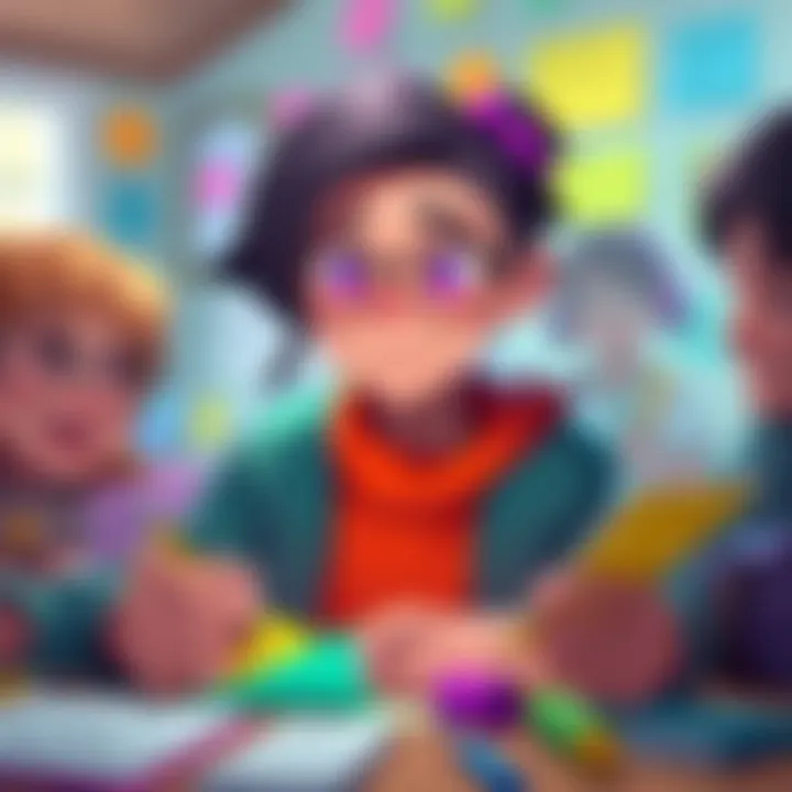 A young character named Eris brainstorming creative quirks with friends, surrounded by colorful notes and sketches.