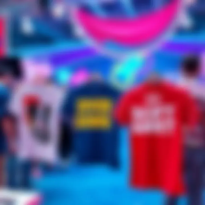 Colorful t-shirts featuring popular stands and panels like Diver Down and Soft & Wet on display