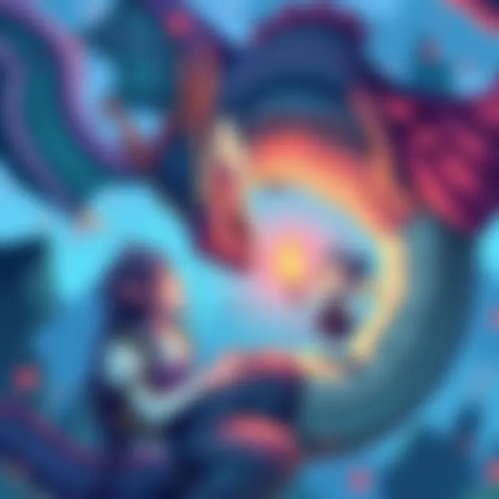 A colorful illustration of a dragon interacting with a fantasy character in a whimsical style, showcasing the playful side of vore culture.