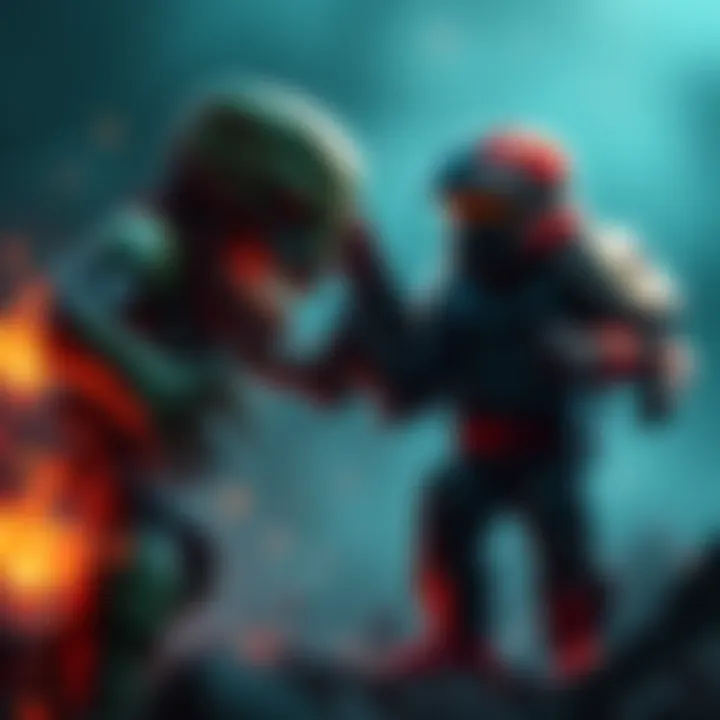 A creeper approaches an armored Steve, representing a neg-dif fight in gaming, with Steve standing strong against the creeper's attack.