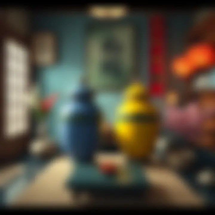 Cremation urns in Kugisaki's place Two objects resembling cremation urns in a room decorated with items reflecting Hana and Fushiguro's colors