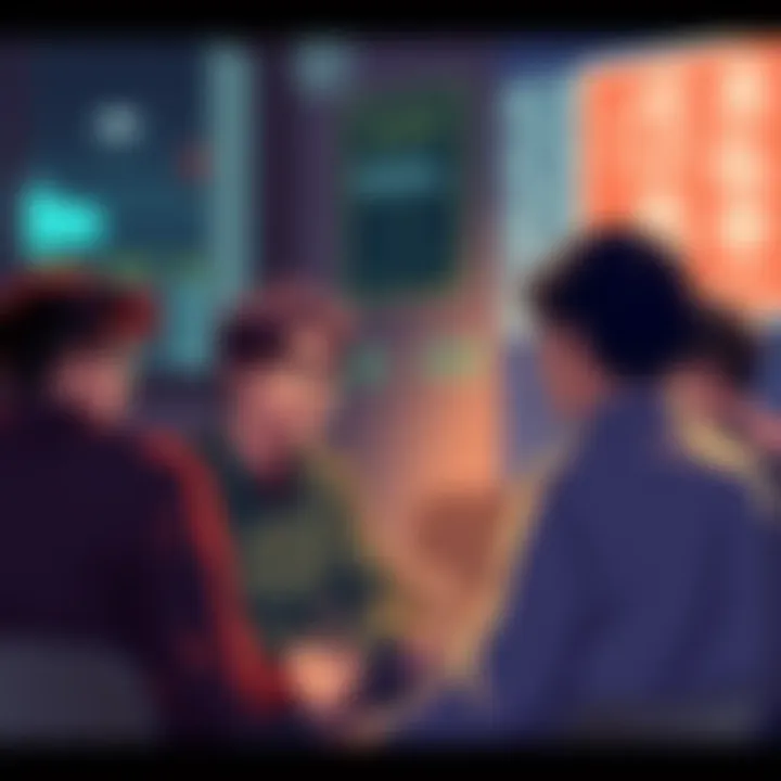 A group of people talking about the identity and motives of Tou Rokuomi's critic, showcasing divided opinions on the issue.